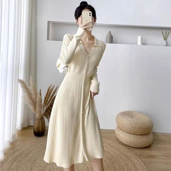 Freizeitkleider Damen Retro Bottoming Long Sweater Strickkleid Koreanische Hochzeitsgast Frau Modekleidung Elegantes Partyangebot Y2k