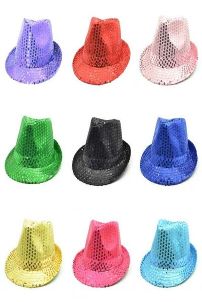 Модная шляпа унисекс с блестящими блестками для взрослых, шляпа для танцевального шоу, вечерние джазовой шляпы, реквизит для сцены, шапки с бисером, фетровые шляпы, 10 цветов4830919