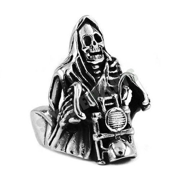 Grim Reaper Skull Ride Motocicleta Anel de Aço Inoxidável Jóias Vintage Crânio Motor Biker Homens Anel SWR0446 B328a