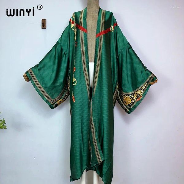 Mulheres Swimwear Winyi Kimono Mulheres Retro Bohemian Impressão Manga Longa Cardigan Feminino Blusa Solta Casual Beach Cover Up Party Kuwait