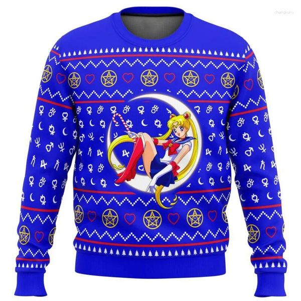 Herrenpullover Sailor Guardian Moon Hässlicher Weihnachtspullover Geschenk Weihnachtsmann Pullover 3D-Fleece-Sweatshirt und 2023 Herbst/Winter-T