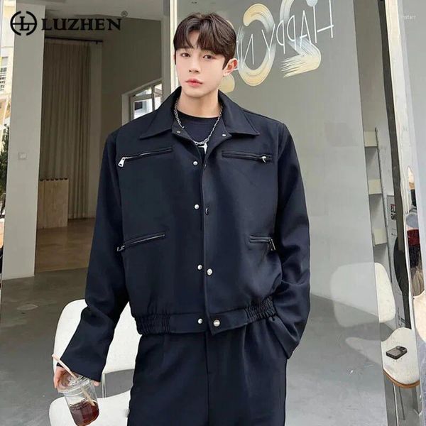 Jaquetas masculinas Luzhen muitos bolsos design sólido casual na moda cor elegante moda original 2023 outono casaco de alta qualidade 21a8b5