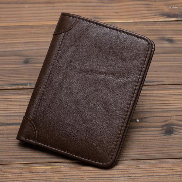 Cüzdanlar erkek mini çanta cep kimliği/ tutucu kısa tasarımcı basit moda yüksek kaliteli orijinal deri vintage bifold cüzdan