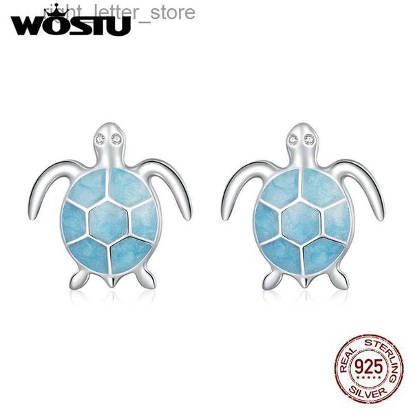 Stud Wostu Gerçek 925 Sterling Gümüş Mavi Kaplumbağa Saplama Küpe Kadınlar İçin Sevimli Zirkon Küpe Moda Gümüş Takı CQE1035 YQ231211