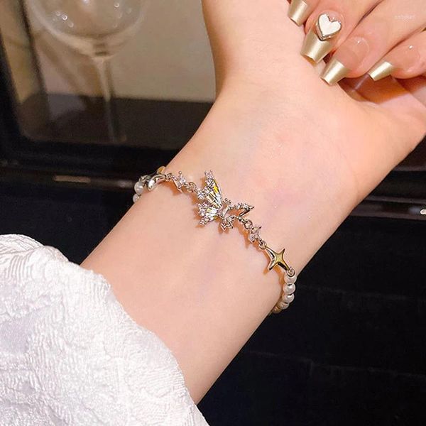 Strand romântico estrela cristal borboleta pulseira para mulher requintado pérola espumante azul zircão lua y2k acessórios moda jóias