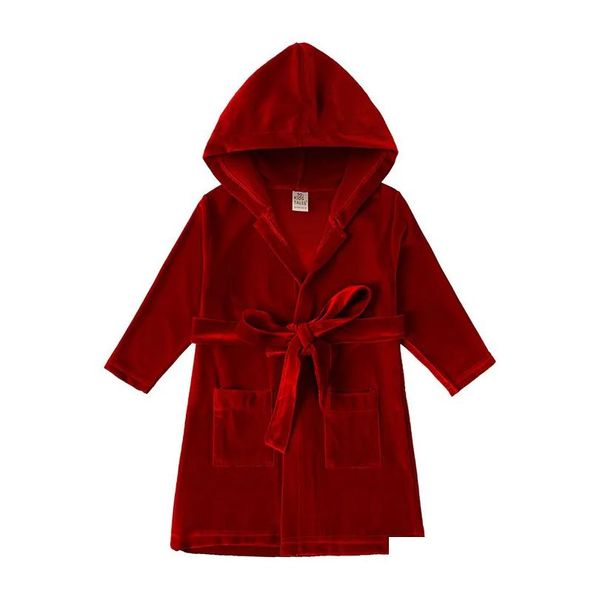 Havlu Robes Çocuk Kızlar Noel Pijamalar Aile Hoody Red Veet Sweet Gecesi Gecesi Pijama Enfant Fille Erkek Giysileri PJS 221025 D DH1HS