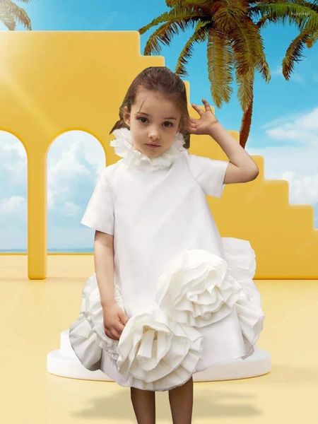 Abiti da ragazza in Natale di lusso bianco rosa fiore compleanno vacanza matrimonio abbigliamento per bambini costume da festa per bambini vestiti per bambini