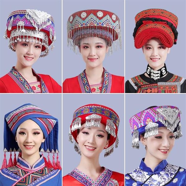 Hmong Miao Chapéu de Dança Para Mulheres Festa Roupas Tradicionais Chapéus Com Borla Acessórios Festival QERFORMANCE Headwear Vintage Headd285p