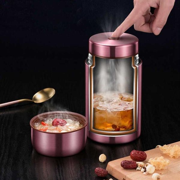 BOAONI 800 ml 1000 ml Thermobehälter für Lebensmittel, vakuumisolierte Suppen-Thermosbehälter, Lunchbox aus Edelstahl 316 mit Klapplöffel, 210243O