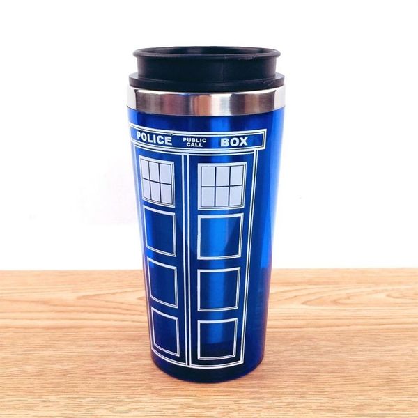 Doctor Dr Who Tardis Kaffeetasse, Edelstahl-Innenraum, Thermobecher, Thermobecher, 450 ml, Qualität 201109275G