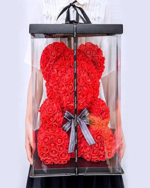 Orsetto di rose Orsetto con nastro Per sempre Regalo di San Valentino di Natale per l'anniversario della rosa artificiale5978657