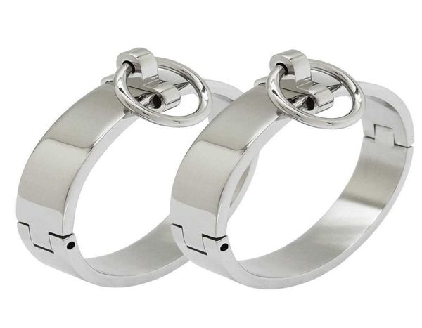 Abschließbares Sklaven-Handgelenk- und Fußfesseln-Bondage-Fesselarmband aus poliertem Edelstahl mit abnehmbarem O-Ring Q07172789034