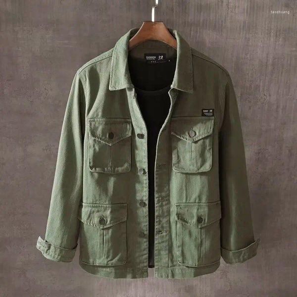 Мужские куртки, американская рабочая одежда, военная зеленая оснастка, свободные повседневные уличные джинсовые пальто, мужские топы, мужская одежда