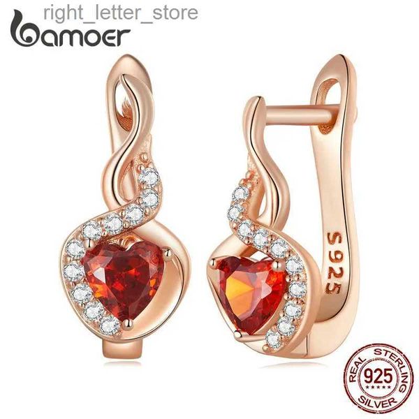 Stud Bamoer 925 Sterling Silver Bond Ear Clips Oro rosa Cuore rosso Fibbie per orecchie per le donne Festa di compleanno Gioielleria raffinata BSE815 YQ231211