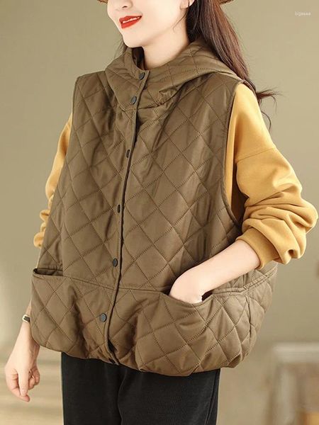 Gilet da donna Donna Cappotti casual Arrivo 2023 Autunno Inverno Stile coreano Allentato Confortevole Donna Senza maniche Giubbotti con cappuccio B3166