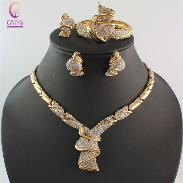 Schmuck Sets Afrikanische Perlen Kragen Aussage Halskette Ohrringe Armreif Feine Ringe Für Frauen CZ Diamant Hochzeit Zubehör300C