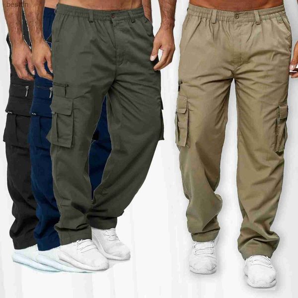 Calças masculinas 2023 novas calças de carga verão calças de trabalho estiramento cintura solta lti bolso calças casuais calças esportes ao ar livre wearingl231212