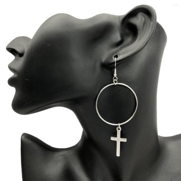 Ohrstecker, schlichtes Kreuz, groß, personalisierbar, einzelner Doppelkreis, Glaubensschmuck, Piercing für Frauen, Y2k