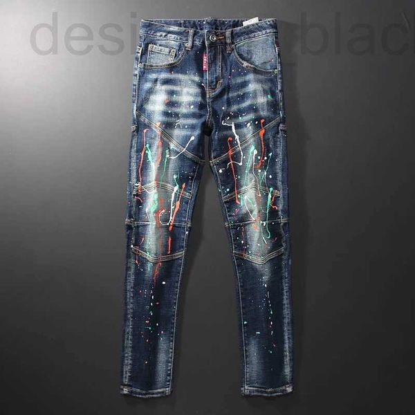 Jeans da uomo firmati Jeans da uomo di fascia alta slim piedini marchio di moda vernice colorata versione coreana pantaloni casual tendenza giovanile con buco rotto RQGF