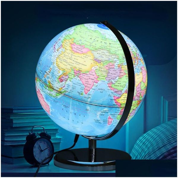 Dekoratif Nesneler Figürinler Dünya Globe İngilizce Sürüm Haritası LED Işık Coğrafyası Eğitim Malzemeleri 230616 DROP TESLİM HO OTJJM