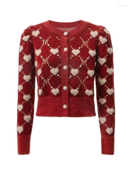 Женские свитера в стиле ретро Red Love Argyle с жаккардовыми бриллиантами, вязаный кардиган, свитер, женский осенний трикотаж с длинными рукавами, укороченный топ, джемпер