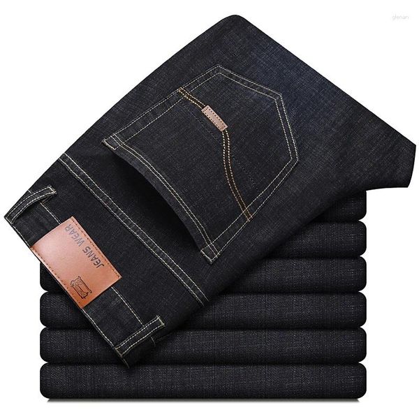 Jeans masculinos CUMUKKIYP outono e inverno em ajuste clássico mais solto com estiramento para traje casual de negócios