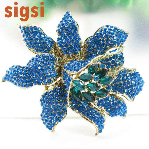 Spille Blu Verde Orchidea Fiore Spilla di cristallo Accessori da sposa vintage Bouquet da sposa per decorazione con fibbia a fascia 10,0 cm 9 cm