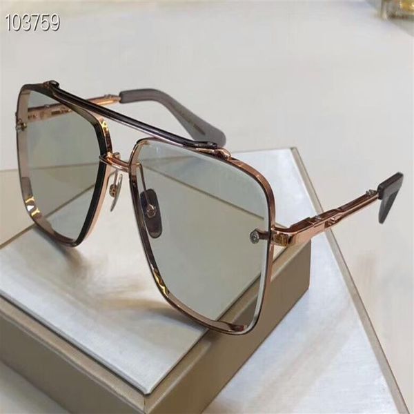 Roségoldene Sonnenbrille mit gebürstetem Rahmen für Herren, 121, quadratische Sonnenbrille, Herren-Sonnenbrille, Brillen, neu mit Box2719
