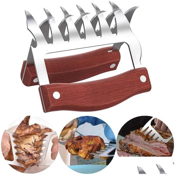 Accessori per utensili per barbecue Artigli per orso in legno Trituratore per carne in acciaio inossidabile con manico Apribottiglie Tacchino Pollo Consegna a goccia Hom Dh8Af
