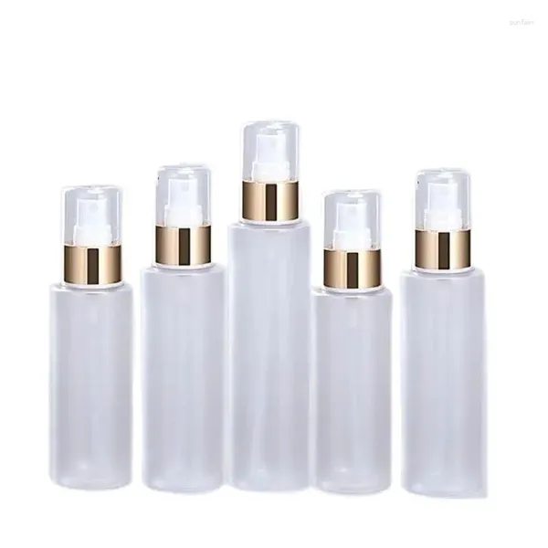 Garrafas de armazenamento 100ml 120ml 150ml 25pcs Névoa Spray Garrafa 4oz Atomizador Ouro Preto Bomba Vazia Geada Embalagem Cosmética PET Plástico Recarga