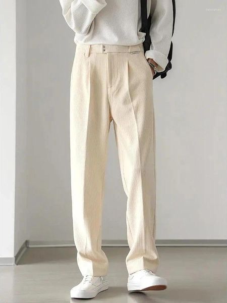 Calças masculinas Gmiixder Casual Primavera Outono Oversize Elegante Calças de Perna Larga Japonesa Simples Sólida Bege Reta Corduroy