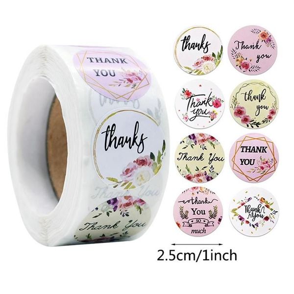 500pcs Rulo 2 5 cm Hediye Çantaları Mühür Stickers Teşekkürler Teşekkür Ederim Düğün Doğum Günü Partisi Dekorasyon Pırtı Dükkanı Paket Kutuları TAG188G