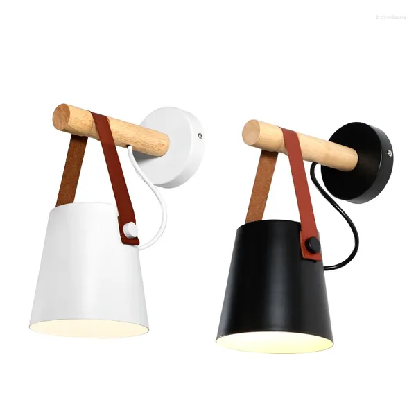 Lampade da parete Moderne luci in legno Interruttore Sconce Lampada Illuminazione Colore bianco nero per bar caffetteria Camera da letto Cucina domestica