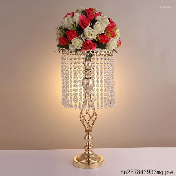 Castiçais 10pcs Strass Candelabros Cristal Castiçal Titular Mesa Central Vaso Stand Home Decoração de Casamento Cor de Ouro