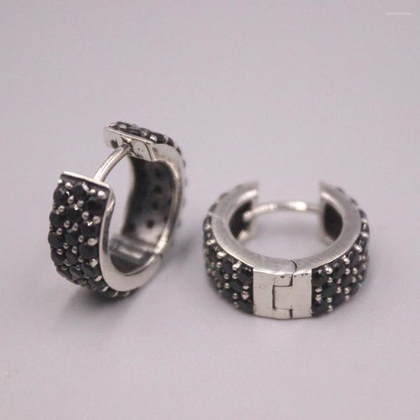 Серьги-кольца из настоящего твердого серебра 925 пробы для женщин в подарок, черный циркон из бусины