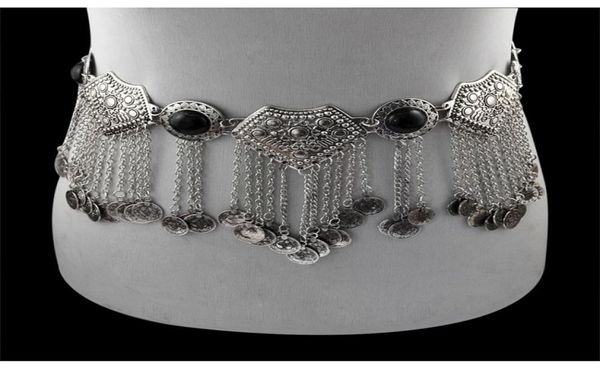 Türkischer Zigeuner Silberbauchketten Boho Ethnic Jewelry Sexy Bikini Taillenmünze Kleidergürtel Bauch Piercing Tribal Jewelry T200506555236