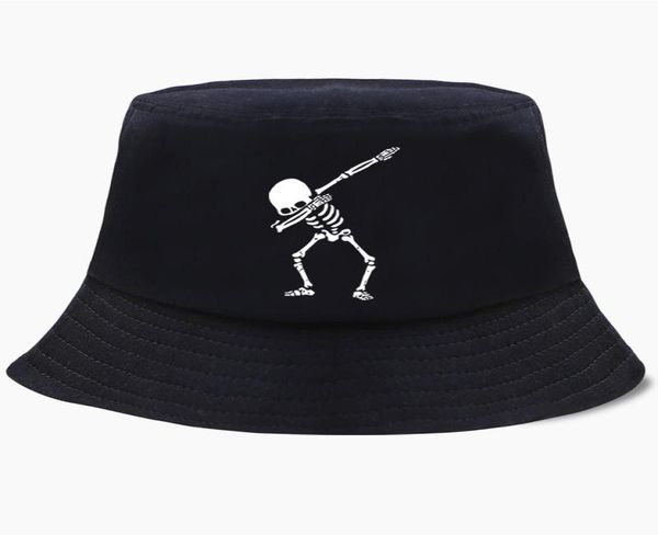 Berets Bucket Hat Cap Engraçado Dabbing Crânio Dança Hip Hop Esqueleto Homens Mulheres Bob Panamá Swag Punk Pescador Chapéus Ao Ar Livre Sol Preto 4640636