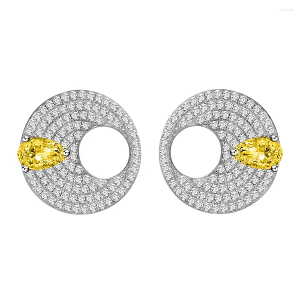 Orecchini a bottone rotondi con diamanti pieni S925 in argento sterling a forma di pera giallo per regali di gioielli da sposa per feste femminili