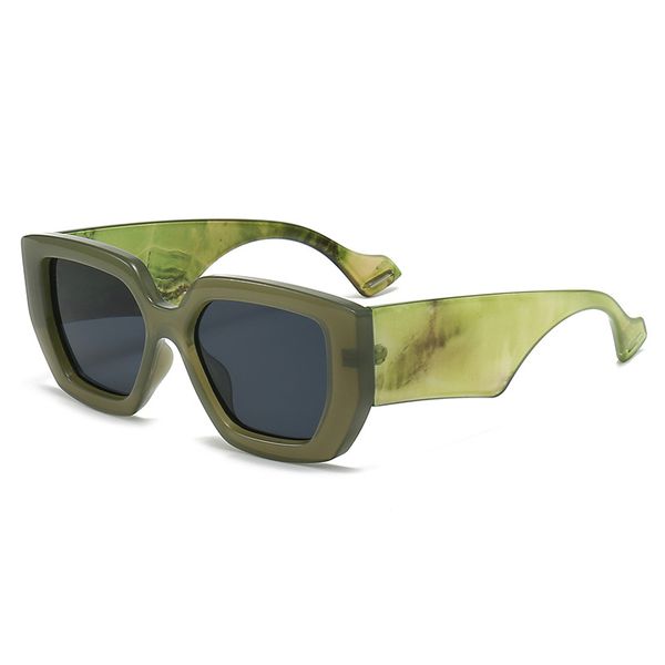 Occhiali da sole a contrasto con montatura quadrata grande per donne con visi rotondi, occhiali da sole alla moda sottili da uomo, occhiali alla moda verde oliva PF