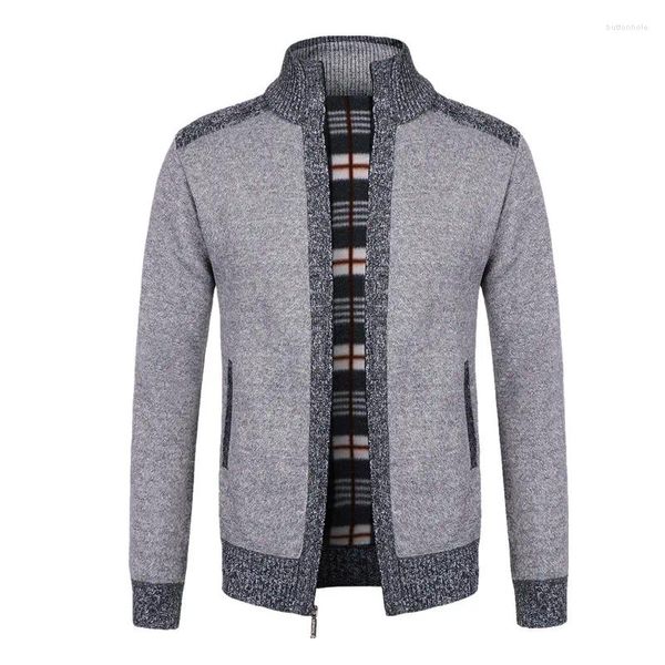 Suéteres masculinos Top de alta qualidade luxo de malha cashmere cardigan inverno pelúcia engrossar lã suéter casaco simples remendo masculino plus sizee