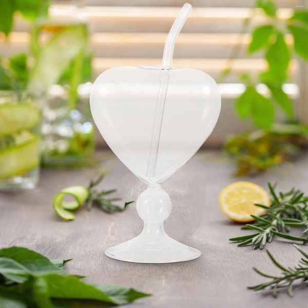 Bicchieri da vino a forma di cuore da cocktail, alti e carini per bevande, calici da festa d'amore, in paglia, ad alta borosilicato, decorativi, unici