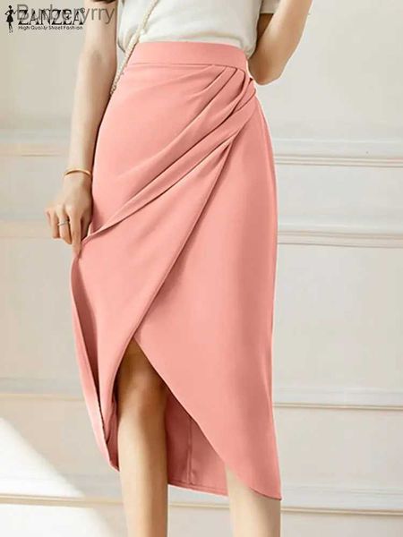 Faldas ZANZEA Faldas drapeadas asimétricas de moda para mujer, Faldas Midi elegantes de cintura alta de Color sólido, falda lápiz de fiesta de oficina coreana 2023 L231212