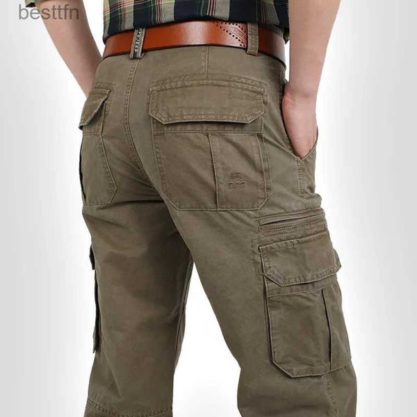 Pantaloni da uomo Pantaloni cargo da uomo di marca Verde militare Tasche lti Combattimento Pantaloni dritti larghi in cotone casual Pantaloni tattici militariL231212