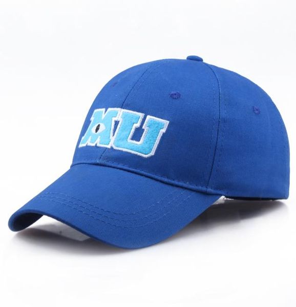 2019 Nuovo marchio Pixar Movie Monster University Sulley Mike MU Lettere Baseball Cappello blu Berretti da baseball One Piece Abiti8153512