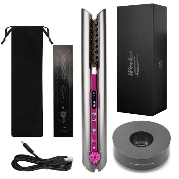 Alisadores de cabelo Carregamento USB Alisador de cabelo e modelador de salão Mini Flat Iron Alisamento de cabelo Ferramentas de estilo sem fio Curling Iron Wand 231211