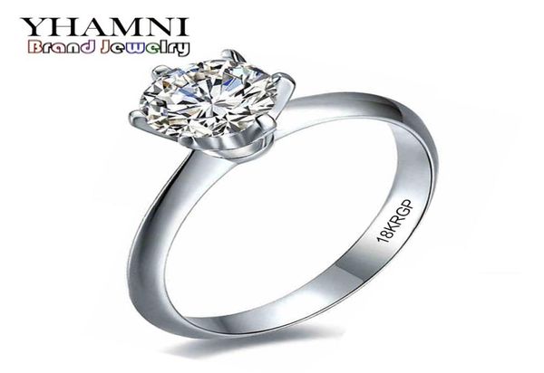 YHAMNI Fine Jewelry Have 18KRGP Stamp Original Gold Rings Set SONA 6mm 1 Carat CZ Zircon Diamond Wedding Rings For Women RS0186063950