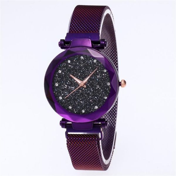 Orologio con quadrante con cielo stellato con diamanti Bellissimo orologio da donna al quarzo viola Orologi da donna Orologi da polso casual da donna alla moda269h