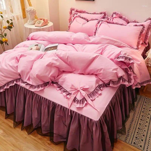 Bettwäsche-Sets 2023 Spitze Einfarbig Bettdecke Set Kinder Mädchen Bettdecke Erwachsene Kind Blätter und Kissenbezüge Tröster