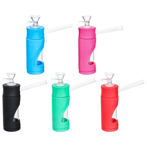 Tubo di vetro Doppio silicone Bong in vetro Dab Rig Set in silicone tinta unita Accessori per sigarette narghilè Commercio all'ingrosso