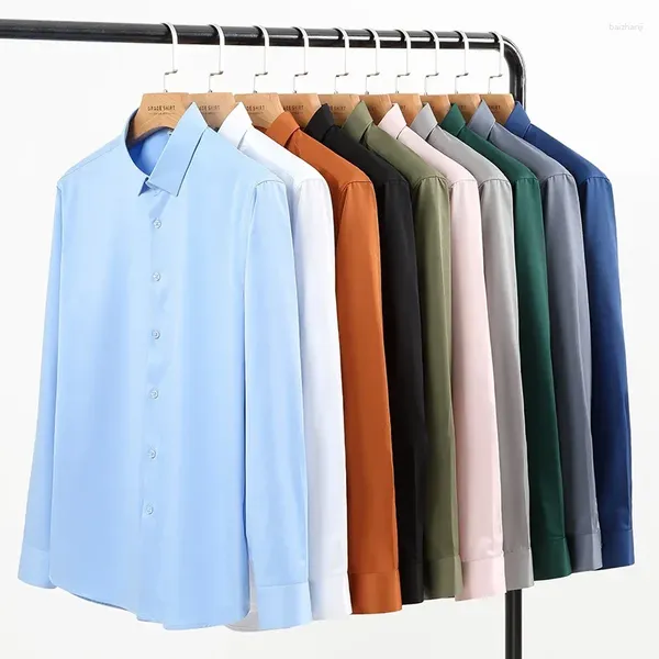 Männer Casual Hemden Frühling Herbst Männer Elastische Business Büro Tragen Hemd Plus Größe 5xl 6xl Jungen Button Up Langarm top Weiß Blau